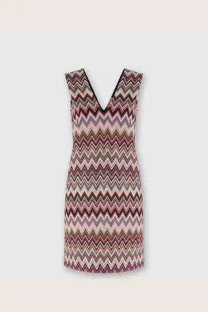 Missoni Mini-abito smanicato in cotone e viscosa zig zag con scollo a V, Donna