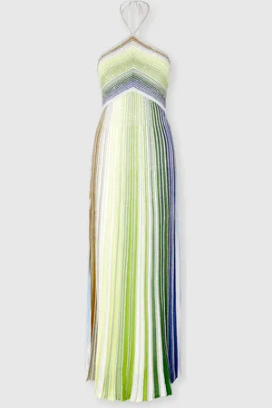Missoni Abito lungo parzializzato a righe con paillettes e allacciatura al collo, Donna