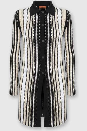 Missoni Cardigan lungo in crochet rigato con collo a camicia, Donna