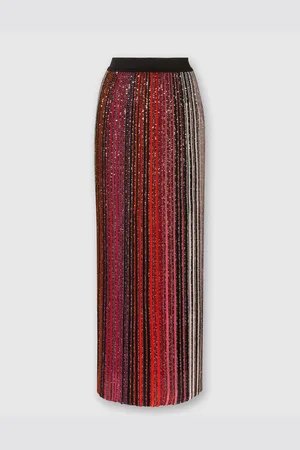 Missoni Gonna lunga parzializzato a righe con paillettes, Donna, Nero & Rosso