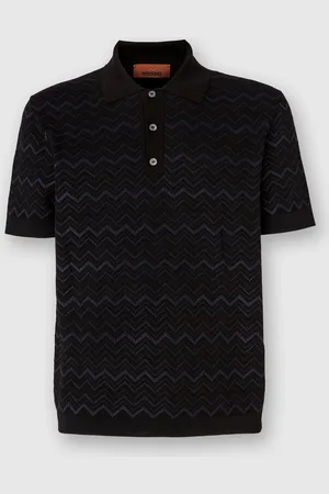 Missoni Polo in maglia di misto cotone e viscosa zig zag, Uomo, Nero & Blu