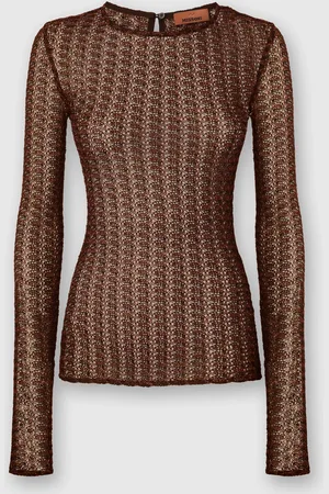 Missoni Maglia girocollo in viscosa lamé motivo pizzo, Donna, Ruggine & Nero