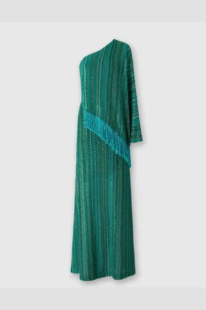 Missoni Abito lungo monospalla zig zag con paillettes e frange, Donna