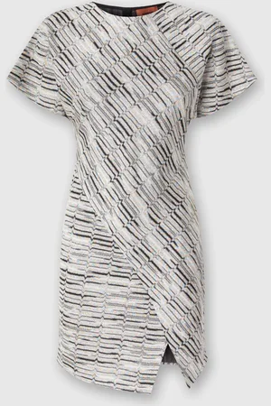 Missoni Mini-abito a maniche corte con motivo greca lamé e spacchetto, Donna