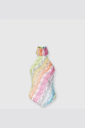 Missoni Top smanicato a collo alto in misto cotone e seta stampato, Donna