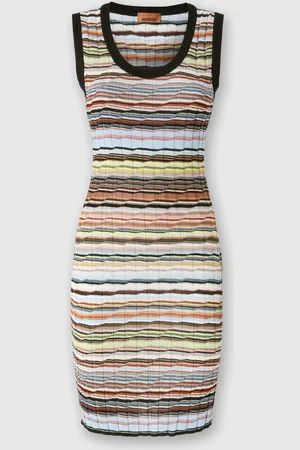 Missoni Mini-abito a costine in cotone e viscosa a righe con profili a contrasto, Donna
