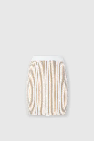 Missoni Mini-gonna stretch a costine con paillettes, Donna, Bianco & Beige
