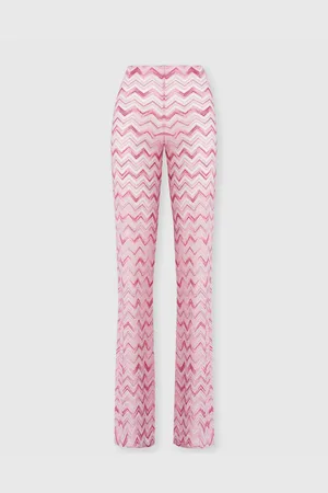 Missoni Pantaloni flare in misto viscosa zig zag fiammato, Donna, Bianco & Rosa