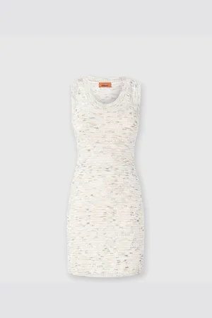 Missoni Mini-abito senza maniche in maglia fiammata con paillettes, Donna, Bianco & Beige