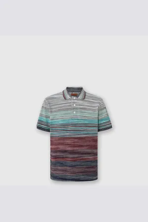 Missoni Polo in piquet di cotone fiammato sfumato, Uomo, Rosso & Blu