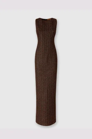 Missoni Abito lungo senza maniche in viscosa lamé motivo pizzo, Donna, Ruggine & Nero