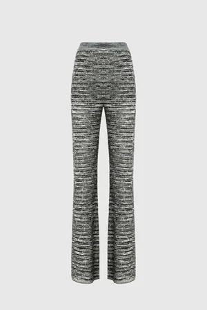 Missoni Pantaloni flare in maglia fiammata con paillettes, Donna, Verde & Nero