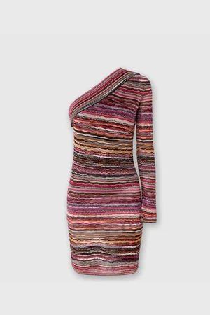Missoni Mini-abito monospalla in viscosa goffrata lamé motivo onde, Donna