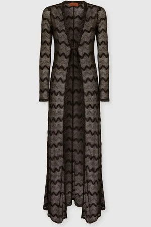 Missoni Cardigan lungo in viscosa zig zag lamé, Donna, Nero & Lamé