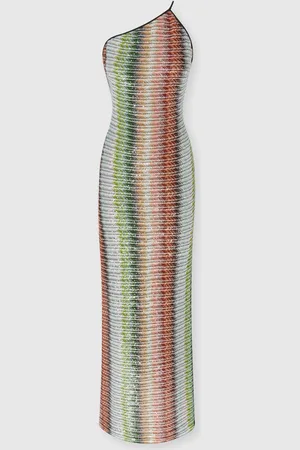 Missoni Abito lungo monospalla in maglia zig zag dégradé con paillettes, Donna