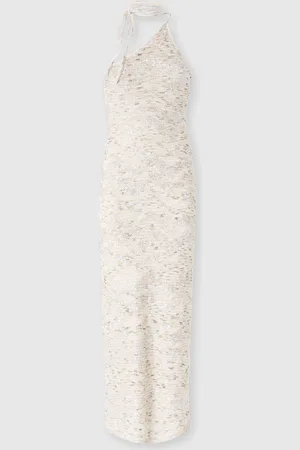 Missoni Abito lungo monospalla in maglia fiammata con paillettes, Donna, Bianco & Beige
