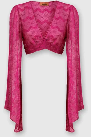 Missoni Crop top con maniche ampie e nodo frontale in viscosa zig zag lamé, Donna