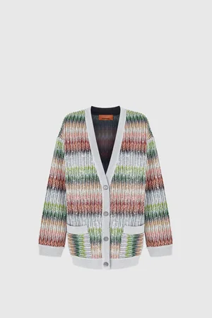 Missoni Cardigan oversize in maglia zig zag dégradé con paillettes e tasche frontali, Donna