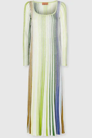 Missoni Abito lungo parzializzato a righe con paillettes e maniche lunghe, Donna