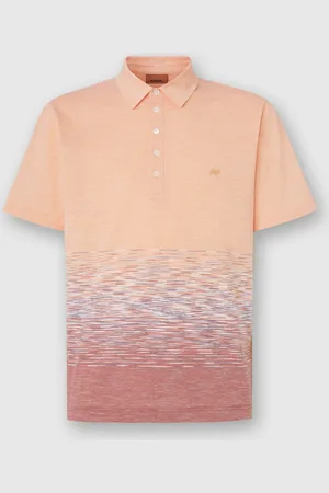 Missoni Polo in cotone e lino fiammato con ricamo zig zag, Uomo, Arancio & Rosso
