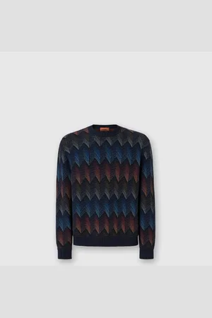 Missoni Maglia girocollo in misto cotone chevron sfumato con profili a contrasto, Uomo