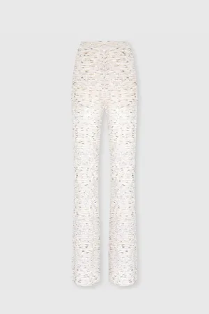 Missoni Pantaloni flare in maglia fiammata con paillettes, Donna, Bianco & Beige