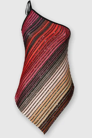 Missoni Top asimmetrico monospalla parzializzato a righe con paillettes, Donna, Nero & Rosso