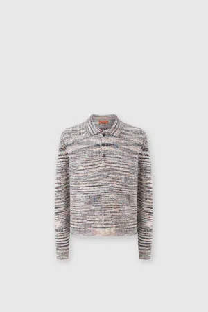 Missoni Polo a maniche lunghe in cachemire e lana motivo fiammato, Uomo