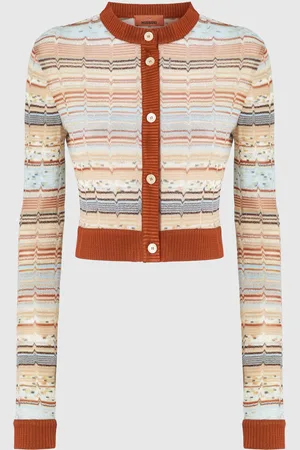Missoni Cardigan crop girocollo con greca zig zag lamé, Donna