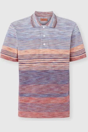 Missoni Polo in piquet di cotone fiammato sfumato, Uomo, Nero Multicolore