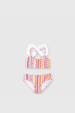 Missoni Bikini con top stampa zig zag e rouches, Bambina
