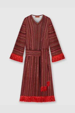 Missoni Abito caftano in viscosa e lamé motivo chevron con frange, Bambina