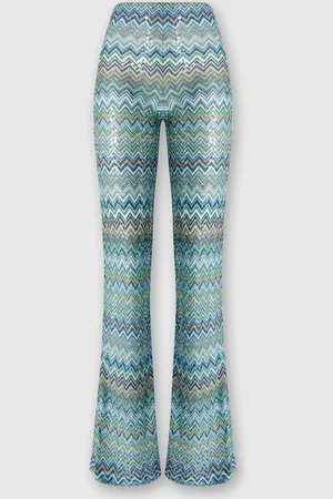 Missoni Pantaloni flare in viscosa zig zag lamé con paillettes e frange, Donna