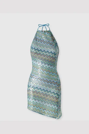 Missoni Abito copricostume corto asimmetrico in viscosa zig zag lamé con paillettes, Donna