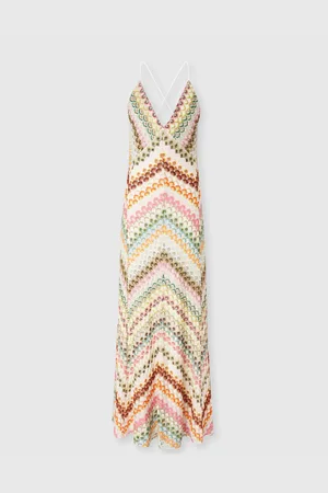 Missoni Abito lungo in viscosa con scollo a V in pizzo con motivo a zig zag, Donna