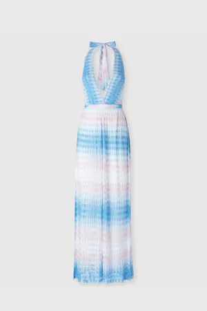 Missoni Tuta lunga con pantaloni palazzo in pizzo dégradé, Donna, Blu & Rosa