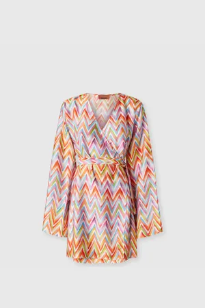 Missoni Kimono corto con cintura in twill stampato, Donna