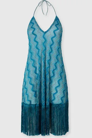 Missoni Abito copricostume in viscosa zig zag lamé con frange, Donna