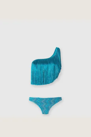 Missoni Bikini monospalla in viscosa zig zag lamé con frange, Donna