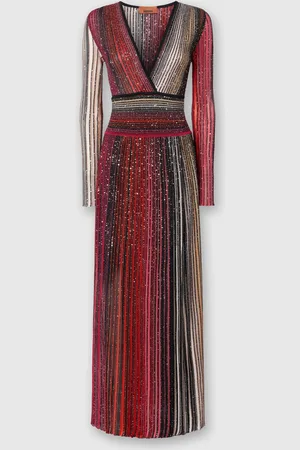 Missoni Abito lungo plisset con paillettes, Donna, Nero & Rosso