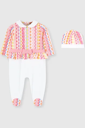 Missoni Set tutina e zuccotto da neonata con stampa zig zag e logo, Bambina