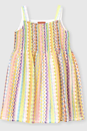 Missoni Abito in misto cotone svasato con stampa zig zag, Bambina