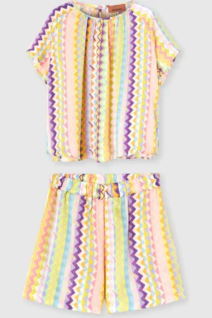 Missoni Set due pezzi camicia mezza manica e shorts con stampa zig zag, Bambina