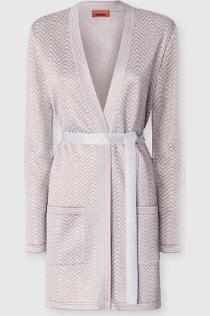 Missoni Cardigan motivo onde con cintura, Donna, Bianco & Beige