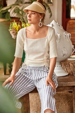 ICONIQUE PANTALONI LINO RIGHE
