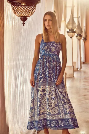 David Beachwear ABITO CON SPALLINE FLOREALE NEI TONI BLU