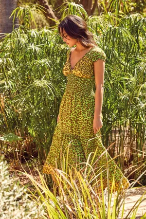 ICONIQUE ABITO LUNGO BALZATO VERDE ANIMALIER