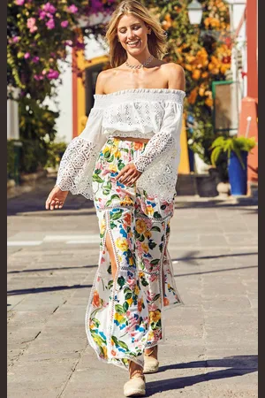ICONIQUE PANTALONI FIORI E INTARSI