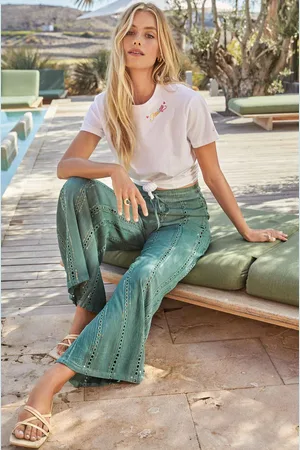 ICONIQUE PANTALONI VERDI INTARSI
