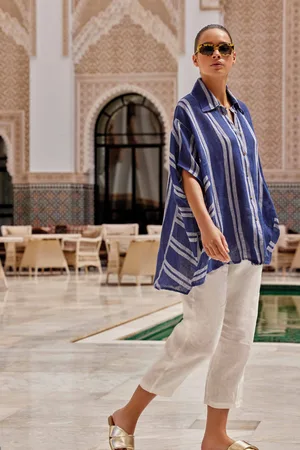 ICONIQUE PANTALONI GAMBA DRITTA IN LINO NAOMI